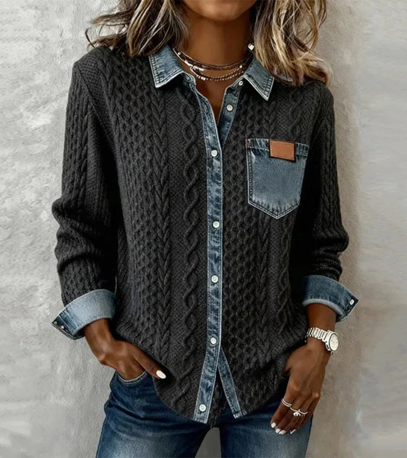 Tessa | Denim Gebreide Knopen Cardigan