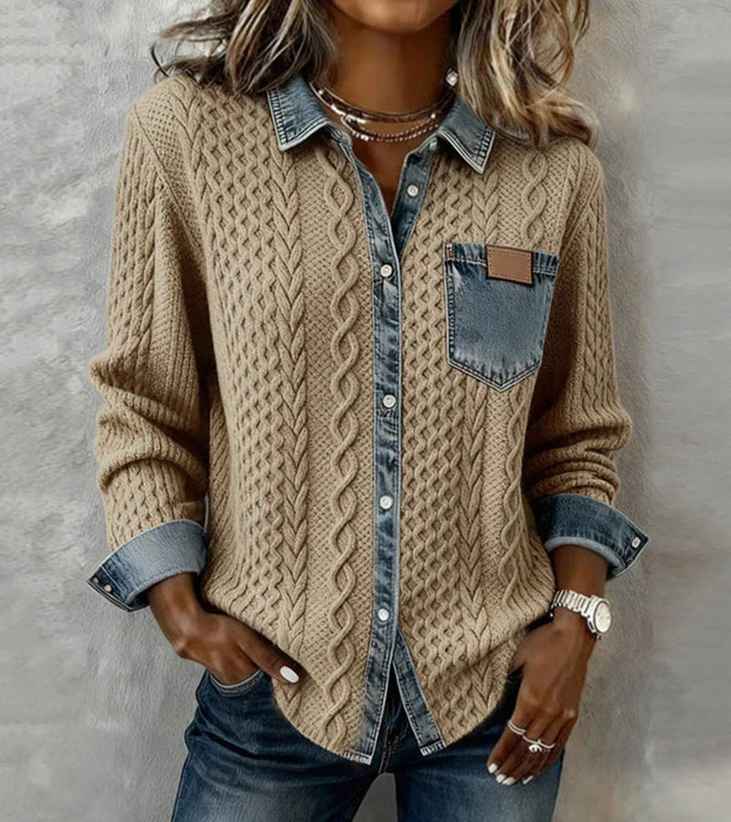 Tessa | Denim Gebreide Knopen Cardigan