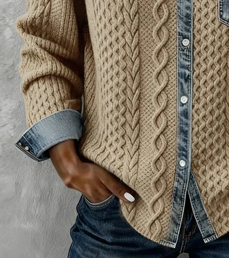 Tessa | Denim Gebreide Knopen Cardigan